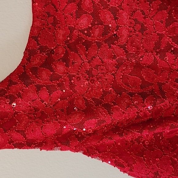 Red lace sequin fit flare dress - Picture 2 of 4